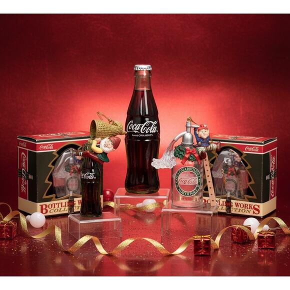 Vintage 90s Coca-Cola Christmas Ornaments Set of 2 | Bottling Works North Pole - Picture 2 of 11